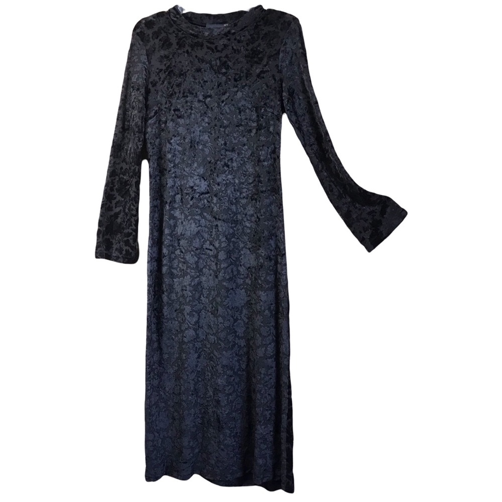 Roma Italy Bodycon Long Burnt Velvet Stretch Dress Long Sleeves Crew Unlined M